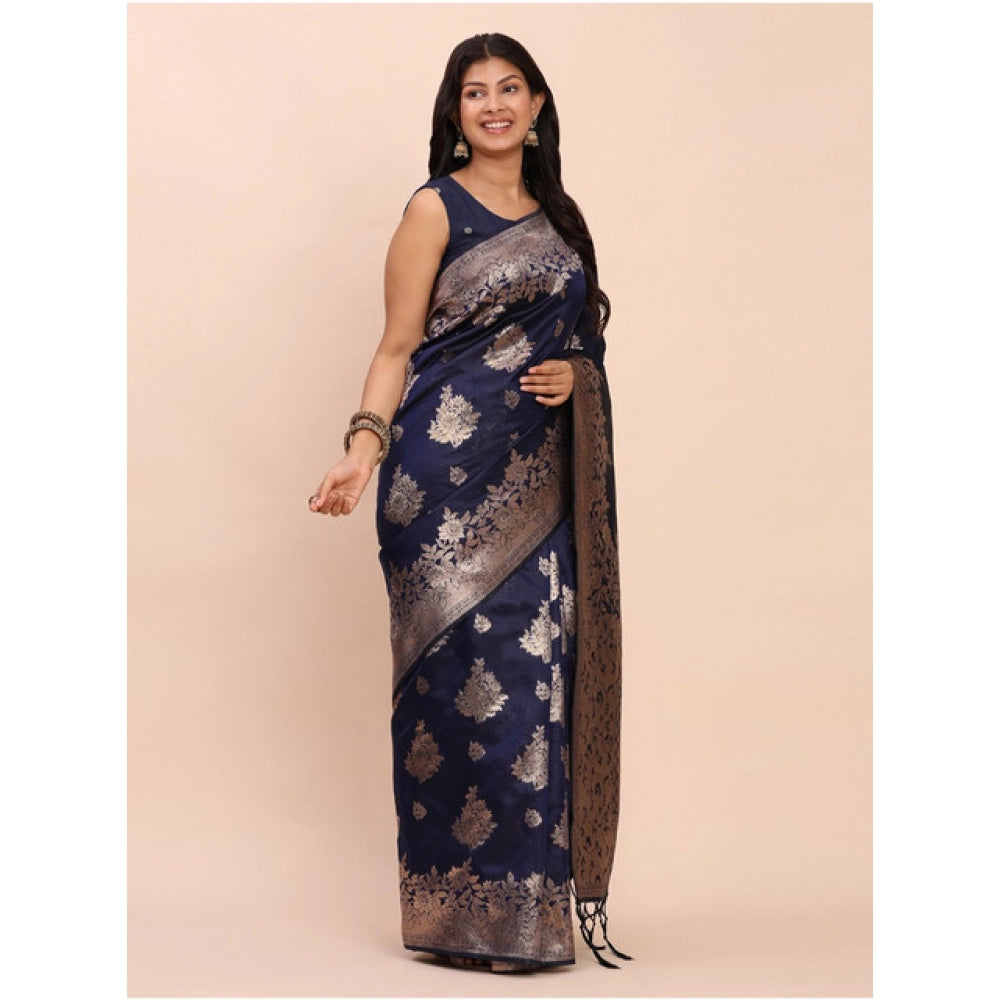 Beautiful Women's Banarasi Silk Printed Saree With Blouse Piece