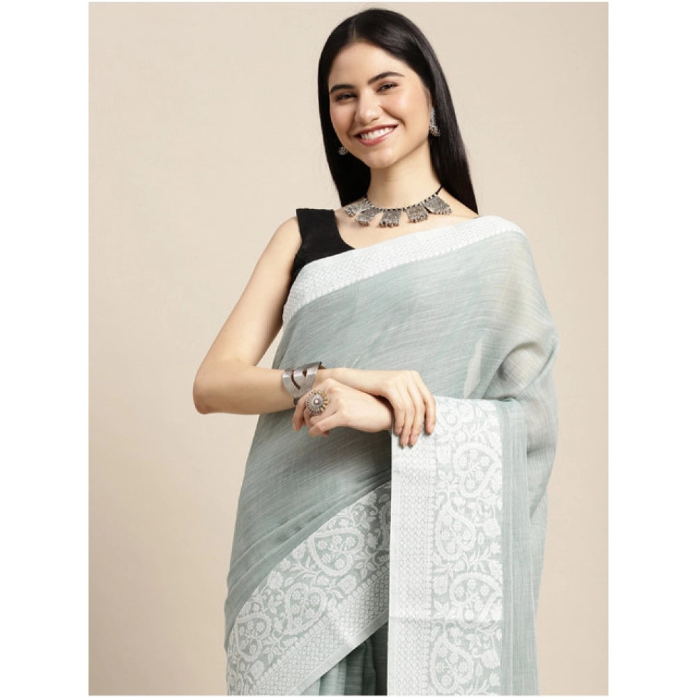 Pretty Women's Linen Printed Saree With Blouse Piece