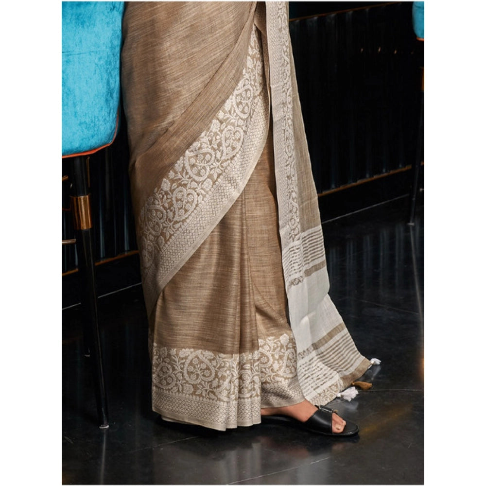 Pretty Women's Linen Printed Saree With Blouse Piece