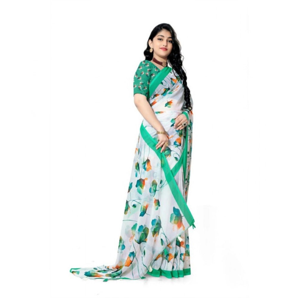 Awesome Women's Georgette Floral Printed Saree With Blouse Piece