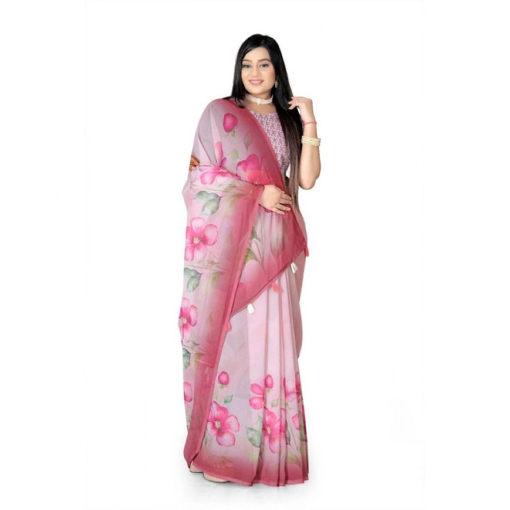 Awesome Women's Georgette Floral Printed Saree With Blouse Piece