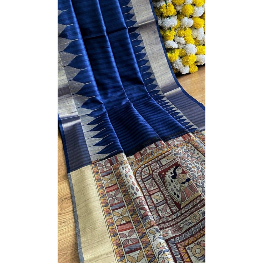 Superb Women's Tussar Silk Madhubani Saree With Blouse Piece