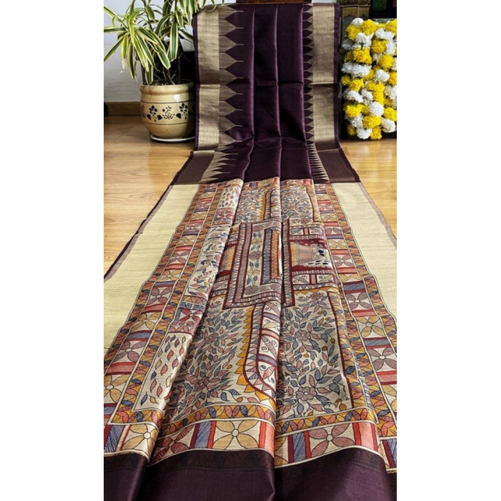 Superb Women's Tussar Silk Madhubani Saree With Blouse Piece