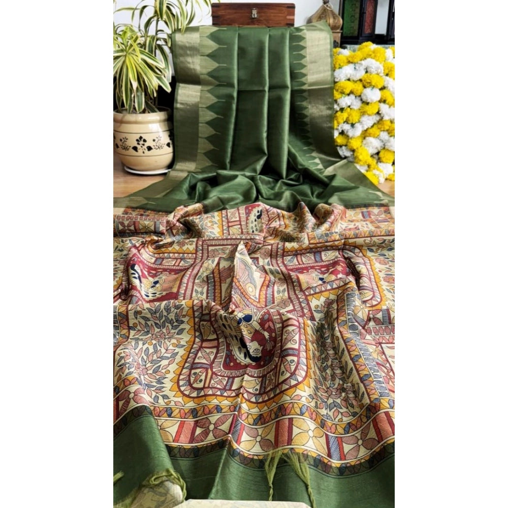 Superb Women's Tussar Silk Madhubani Saree With Blouse Piece