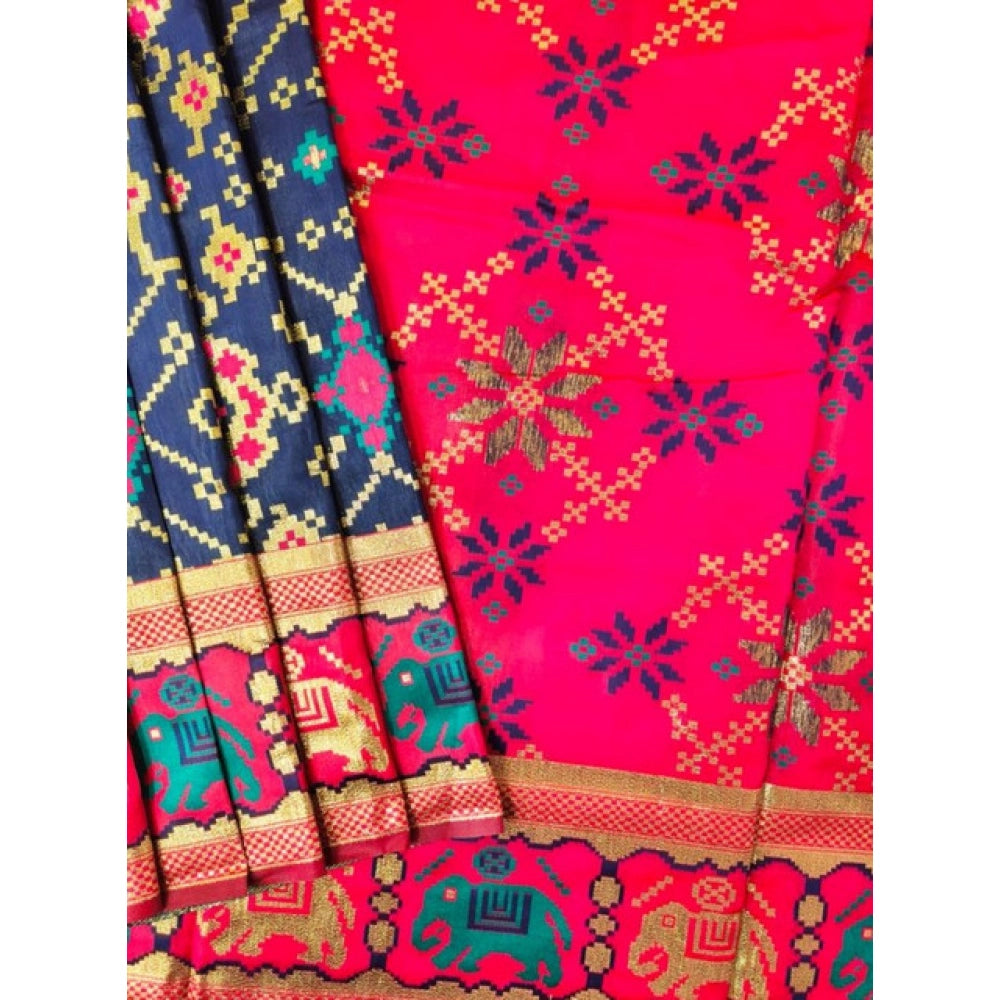 Dazzling Women's Patola Silk Meena And Zari Woven Saree With Blouse Piece