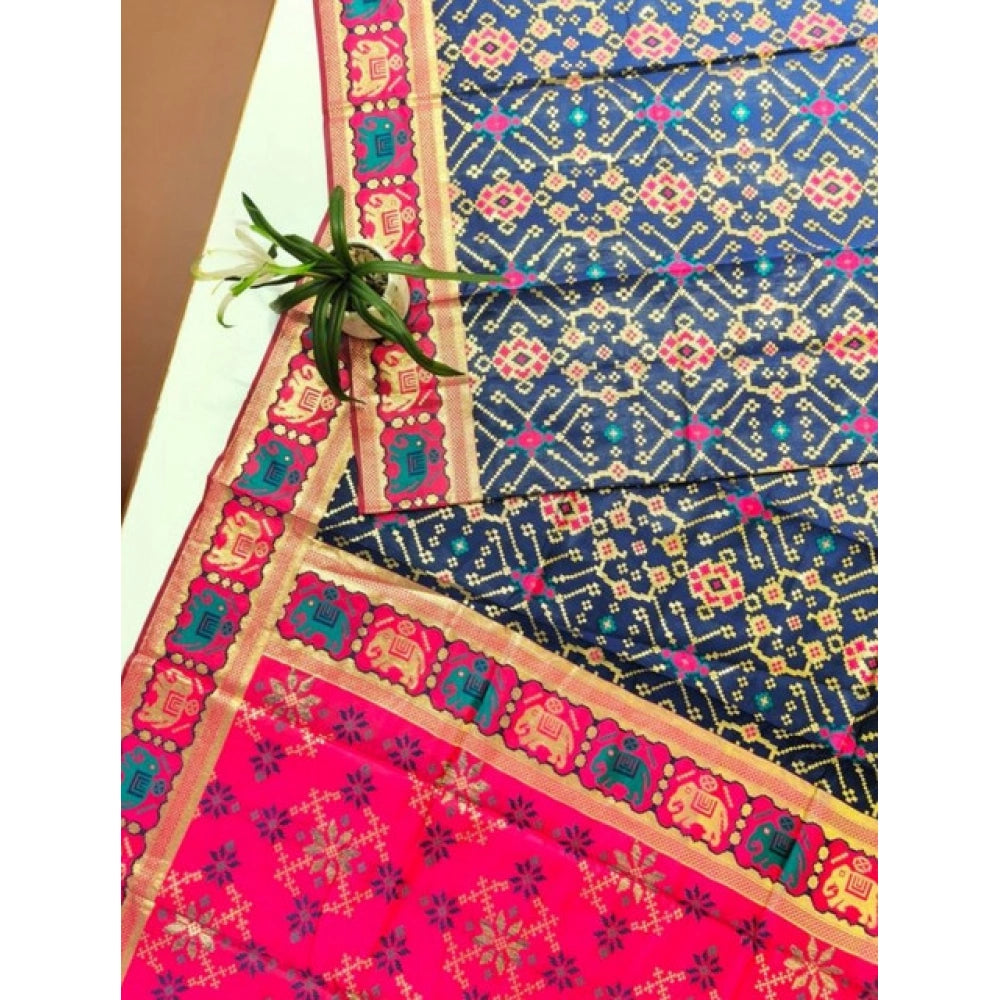 Dazzling Women's Patola Silk Meena And Zari Woven Saree With Blouse Piece