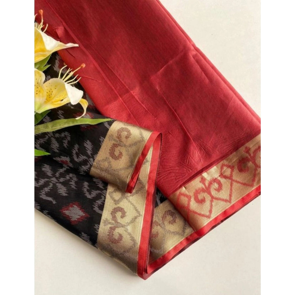 Tremendous Women's Raw Silk Ikkat Saree With Blouse Piece
