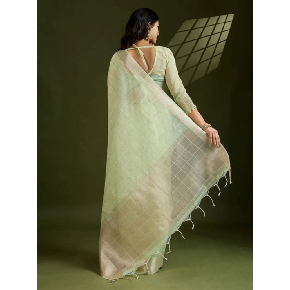 Charming Women's Tissue Checks With Buttis Saree With Blouse Piece