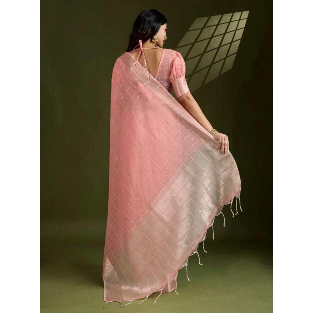 Charming Women's Tissue Checks With Buttis Saree With Blouse Piece