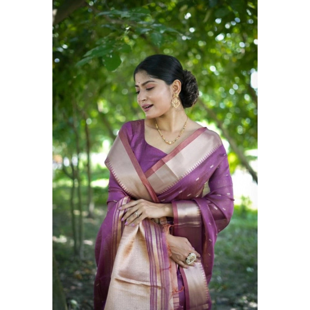 Casual Women's Silk Blend Butti Pattern Saree With Blouse Piece