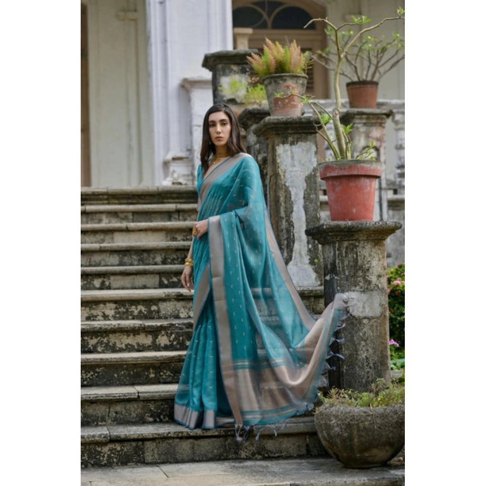 Casual Women's Silk Blend Butti Pattern Saree With Blouse Piece
