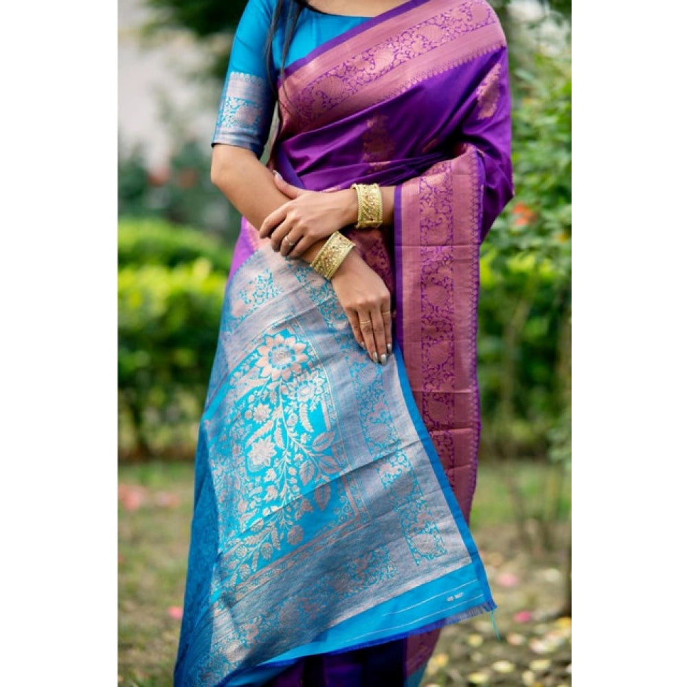 Fantastic Women's Katan Silk Zari Weaving Saree With Blouse Piece