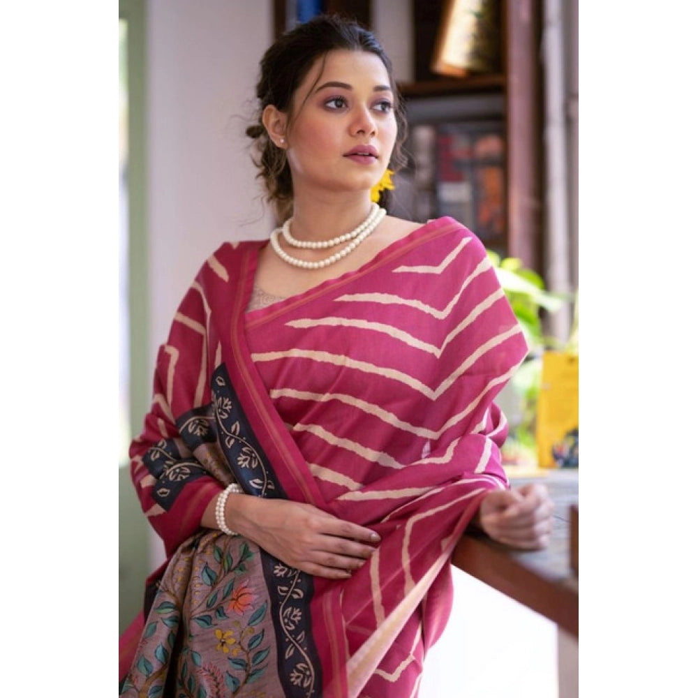 Facinating Women's Faux Tussar Silk Geometric Print Saree With Blouse Piece