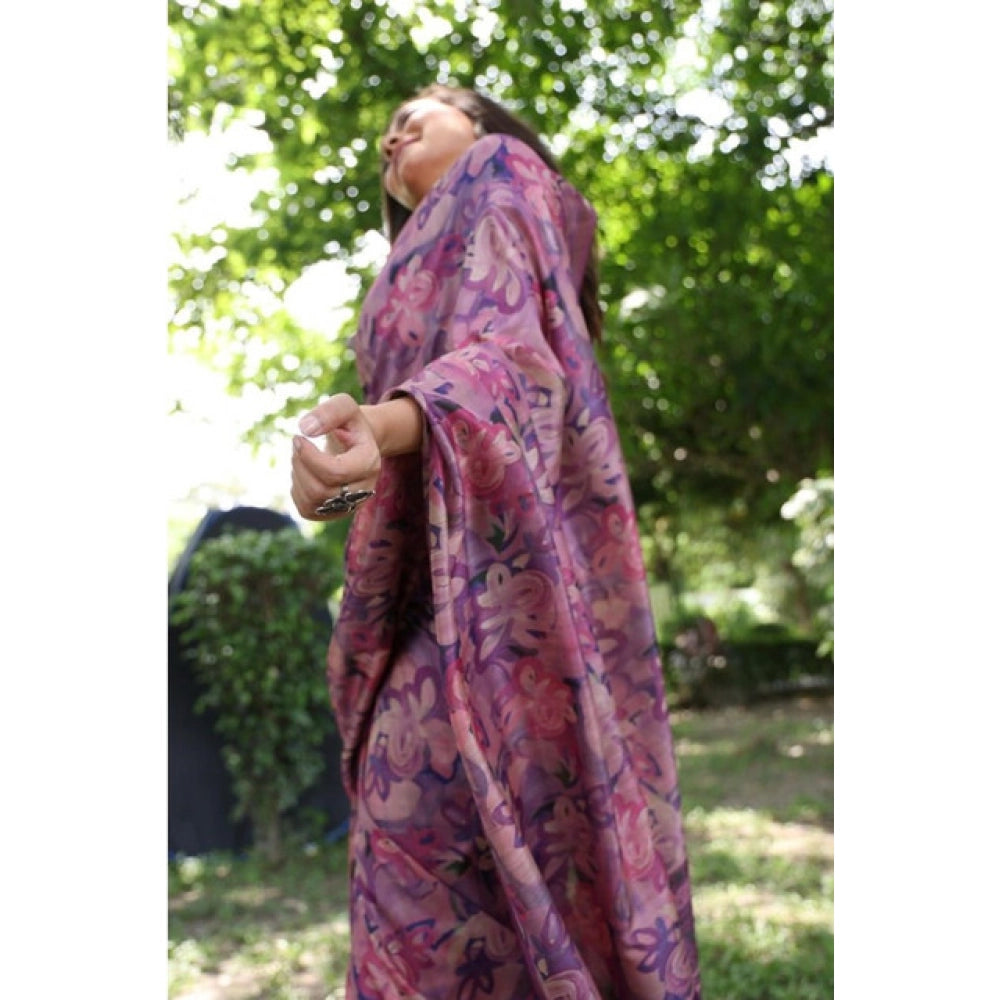 Facinating Women's Faux Tussar Silk Abstract Print Saree With Blouse Piece