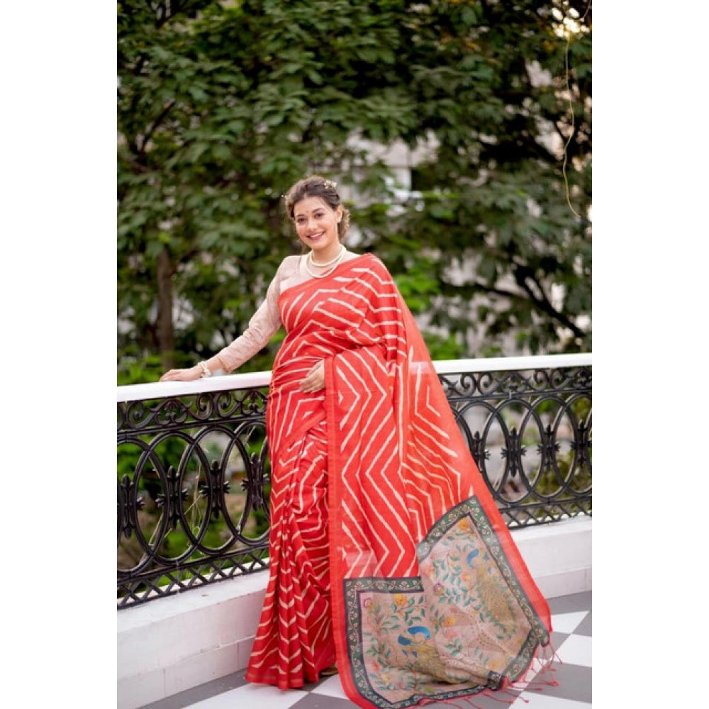 Facinating Women's Faux Tussar Silk Geometric Print Saree With Blouse Piece