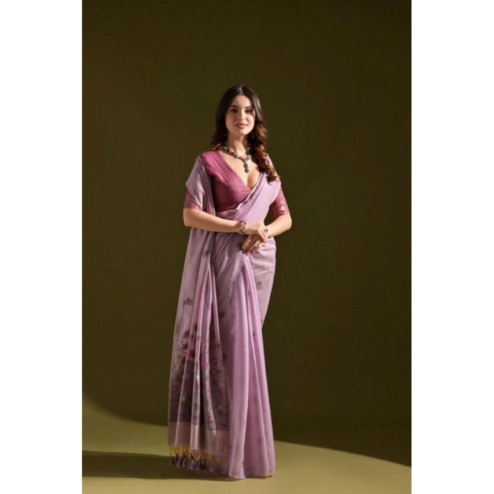 Superb Women's Blended Cotton Floral Saree With Blouse Piece
