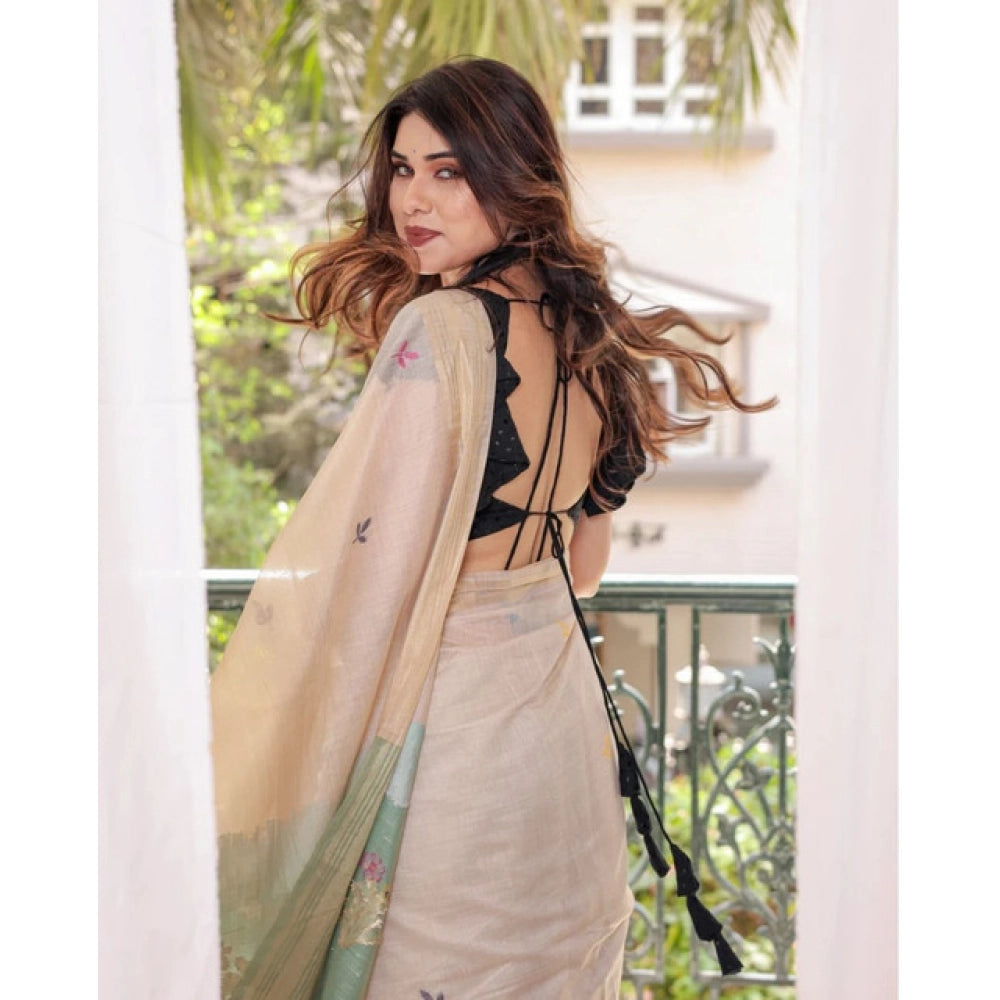 Tremendous Women's Blended Cotton Woven Motifs Saree With Blouse Piece