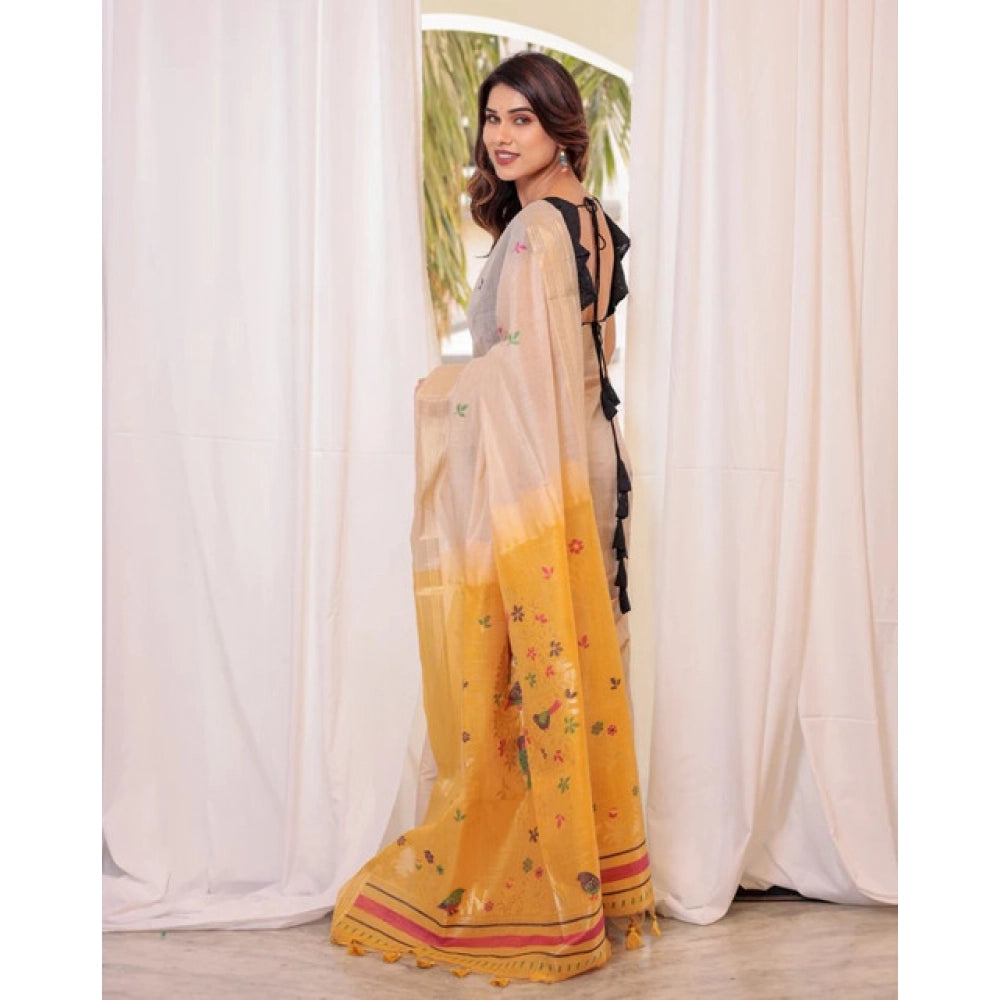 Tremendous Women's Blended Cotton Woven Motifs Saree With Blouse Piece