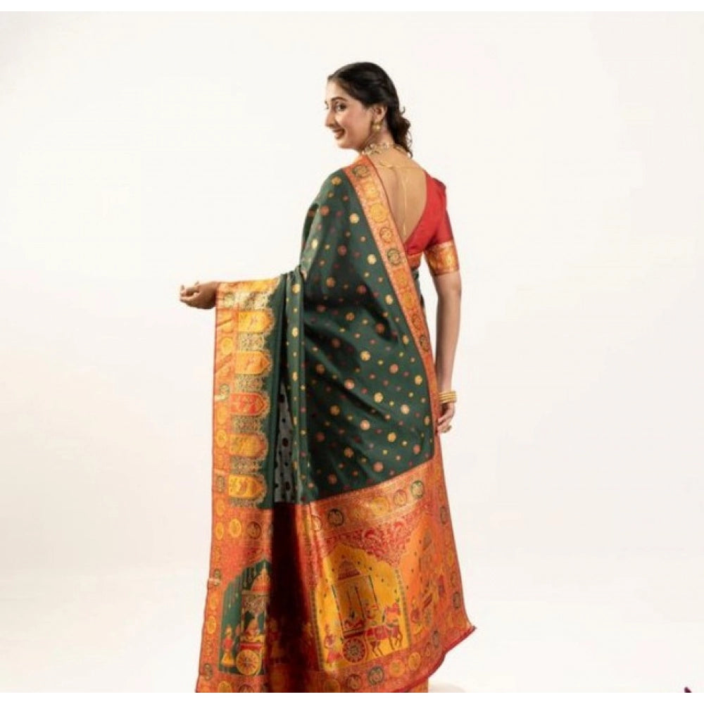 Delightful Women's Faux Banarasi Woven Motifs Saree With Blouse Piece