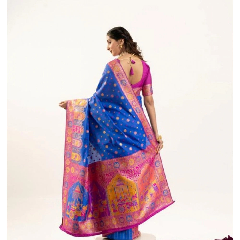 Delightful Women's Faux Banarasi Woven Motifs Saree With Blouse Piece