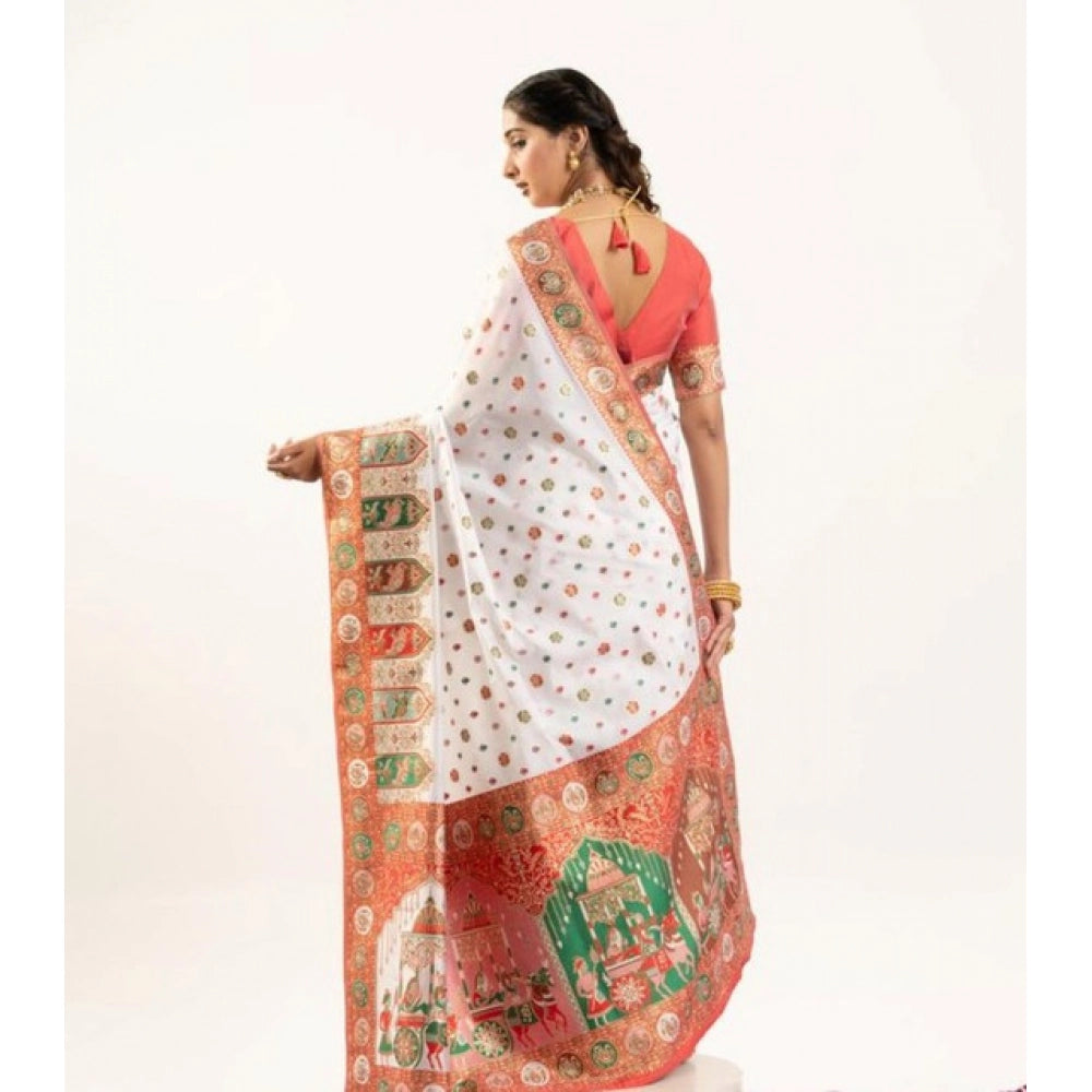 Delightful Women's Faux Banarasi Woven Motifs Saree With Blouse Piece