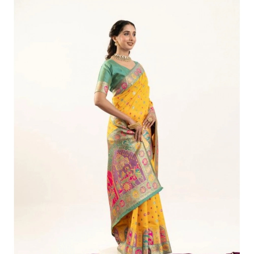 Delightful Women's Faux Banarasi Woven Motifs Saree With Blouse Piece
