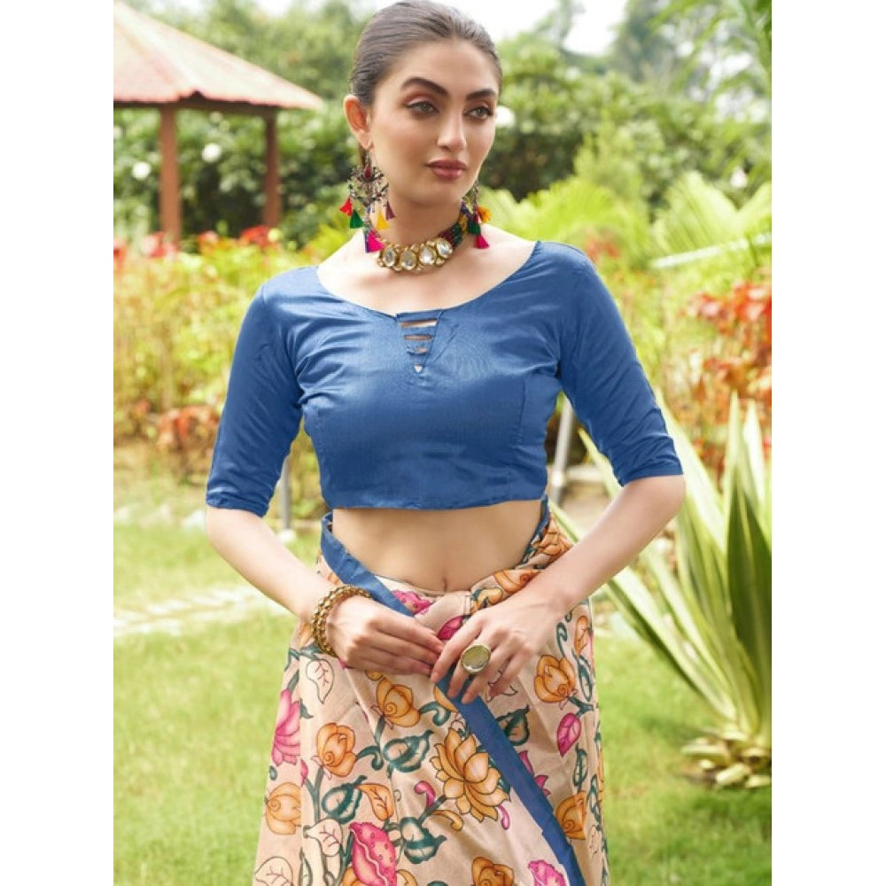 Exclusive Women's Faux Tussar Kalamkari Print Saree With Blouse Piece