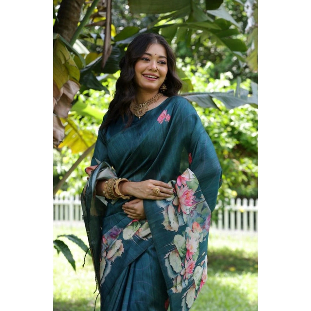 Exclusive Women's Faux Tussar Floral Saree With Blouse Piece