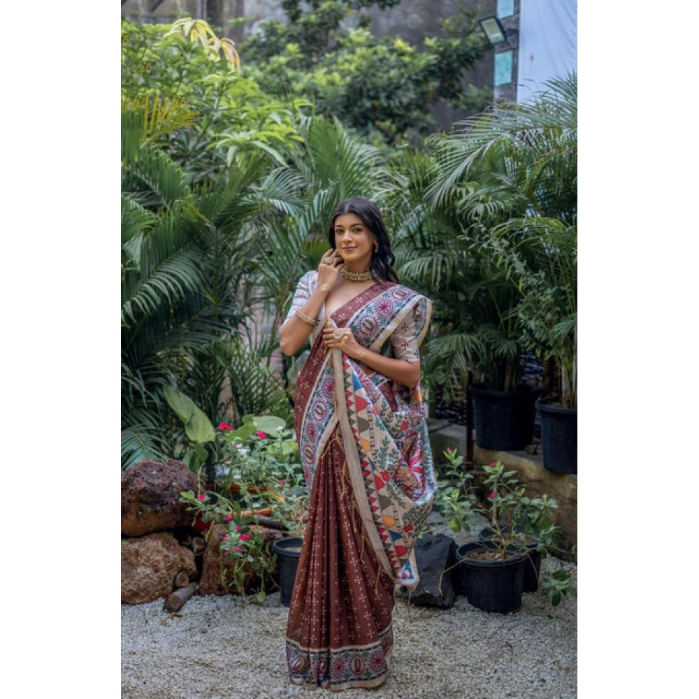 Gracious Women's Faux Tussar Geometric Print Saree With Blouse Piece