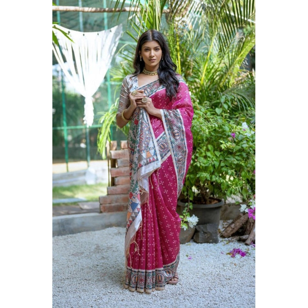 Gracious Women's Faux Tussar Geometric Print Saree With Blouse Piece