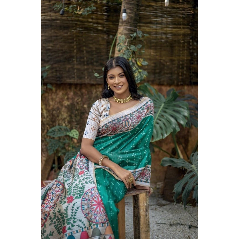 Gracious Women's Faux Tussar Geometric Print Saree With Blouse Piece