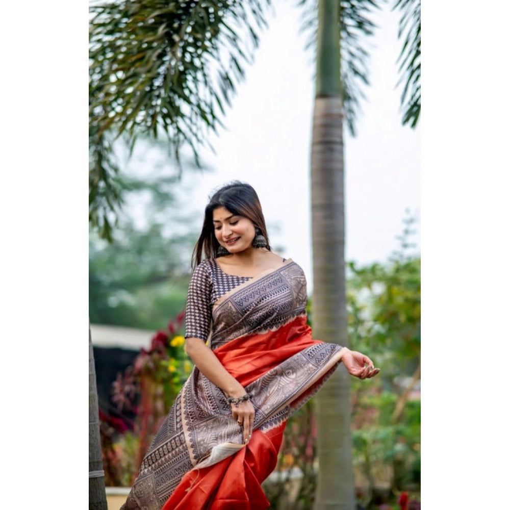 Gracious Women's Faux Tussar Geometric Print Saree With Blouse Piece