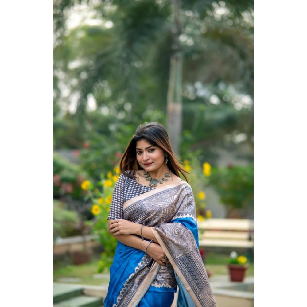 Gracious Women's Faux Tussar Geometric Print Saree With Blouse Piece
