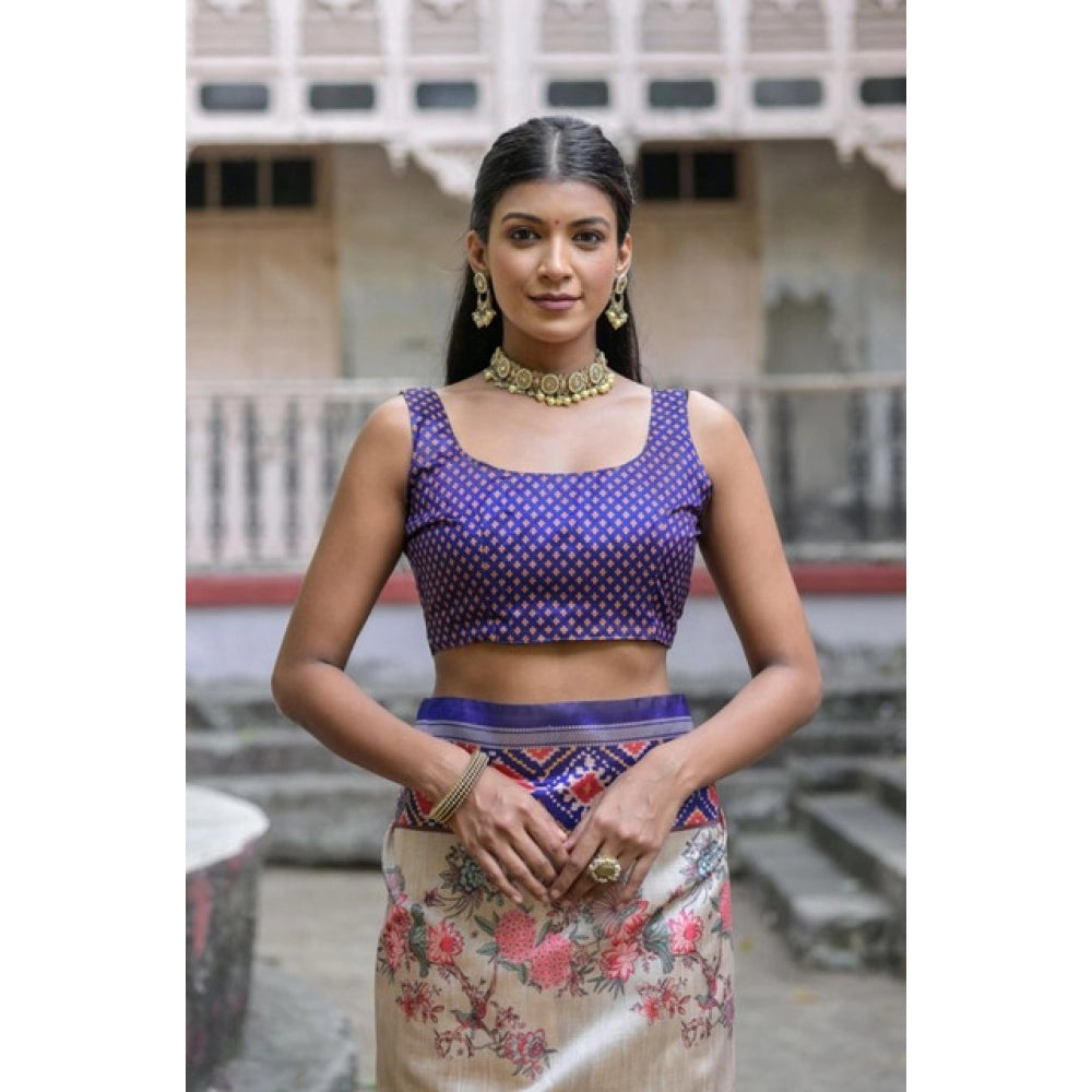 Gracious Women's Faux Tussar Floral Jal With Patola Print Saree With Blouse Piece