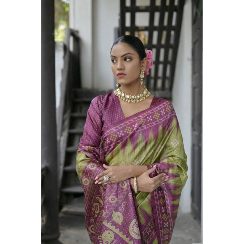Charming Women's Faux Tussar Ikat Saree With Blouse Piece