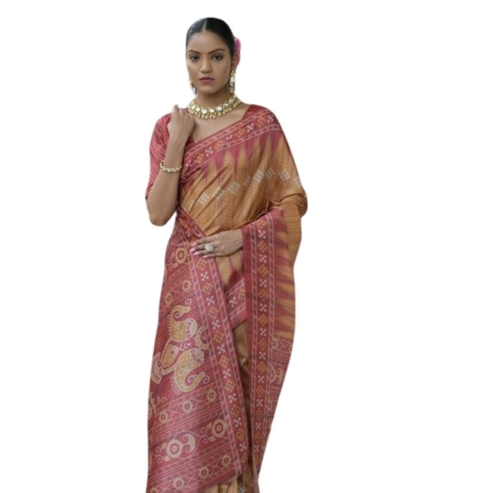 Charming Women's Faux Tussar Ikat Saree With Blouse Piece