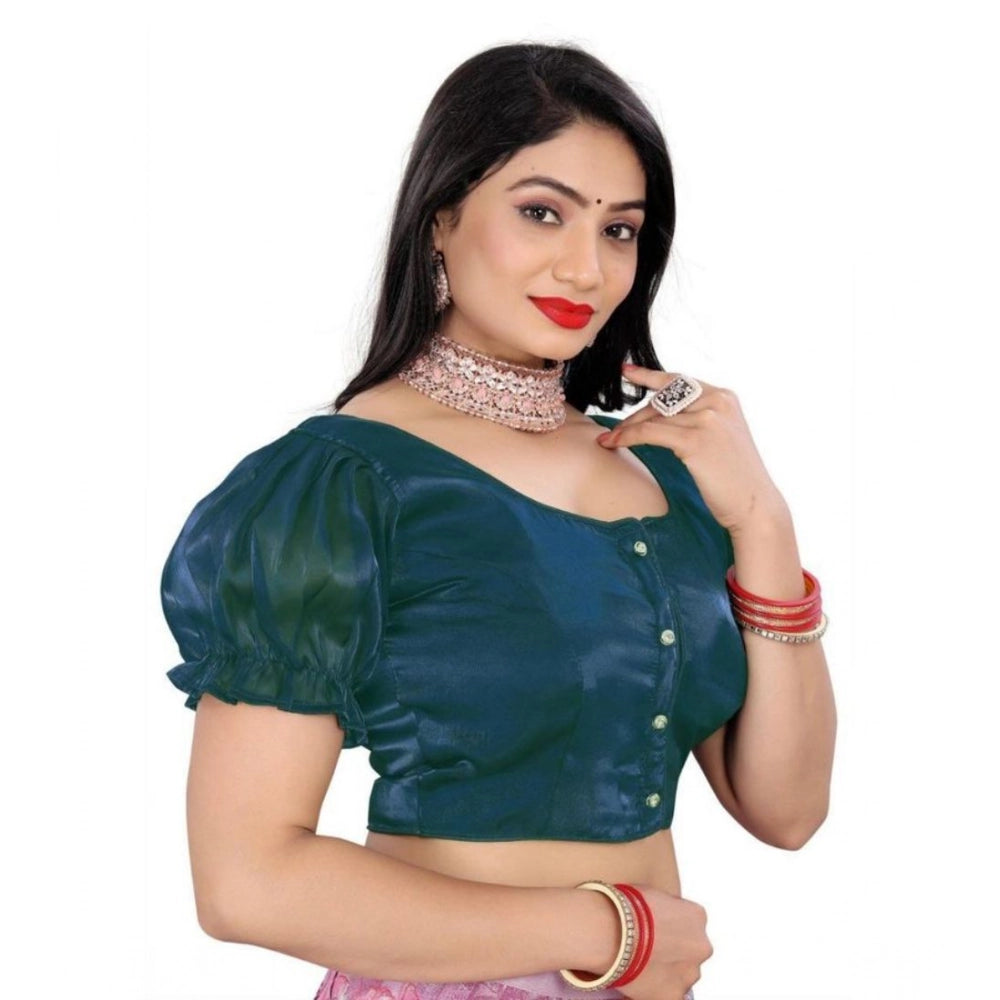Appealing Women's Jimmy Solid Designer Neck Elastic Sleeve Readymade Blouse (Teal 38, Alterable up to 42)