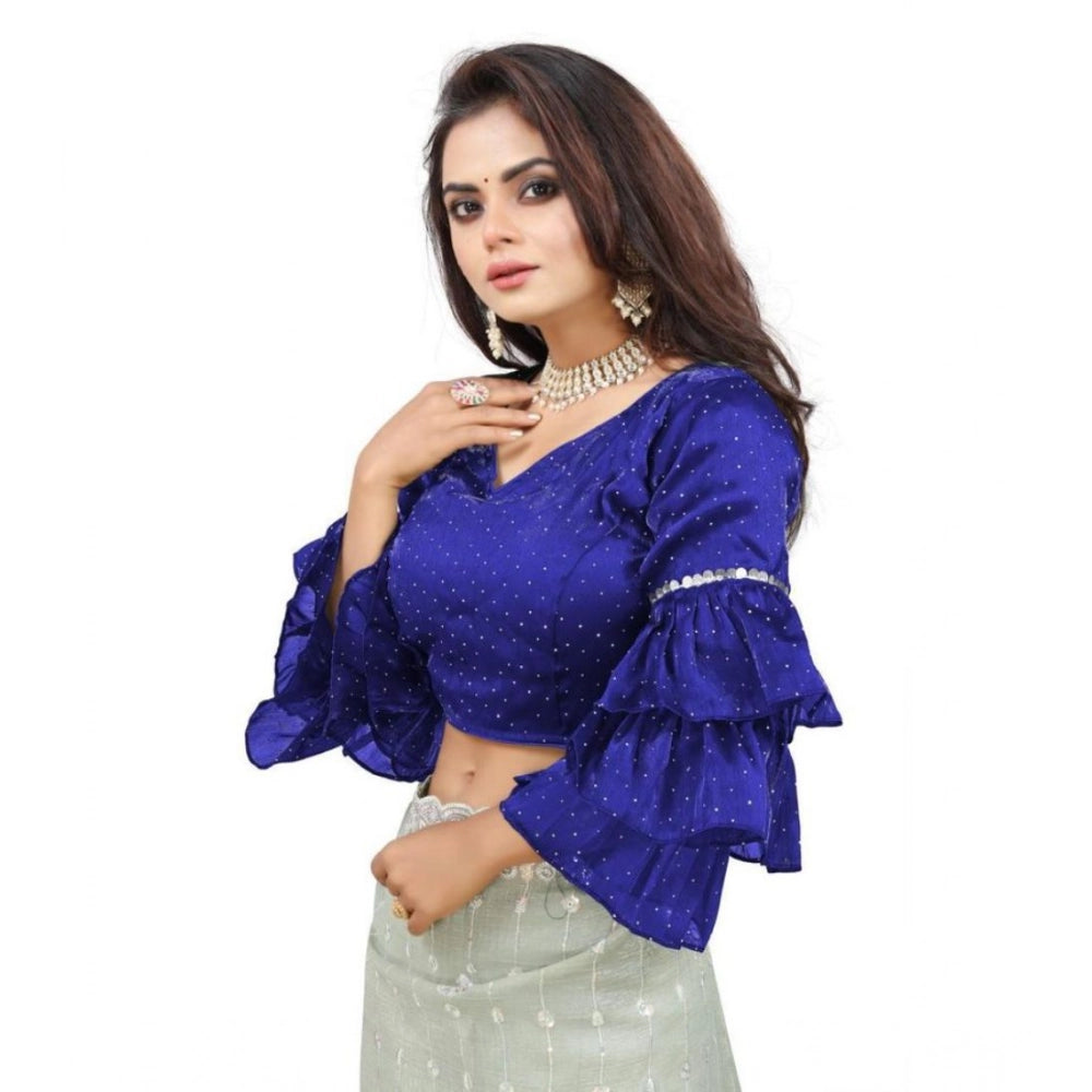 Groovy Women's Organza Solid V Neck Layered Ruffle Sleeve Readymade Blouse (Blue Free Size, up to 38“40 Bust)
