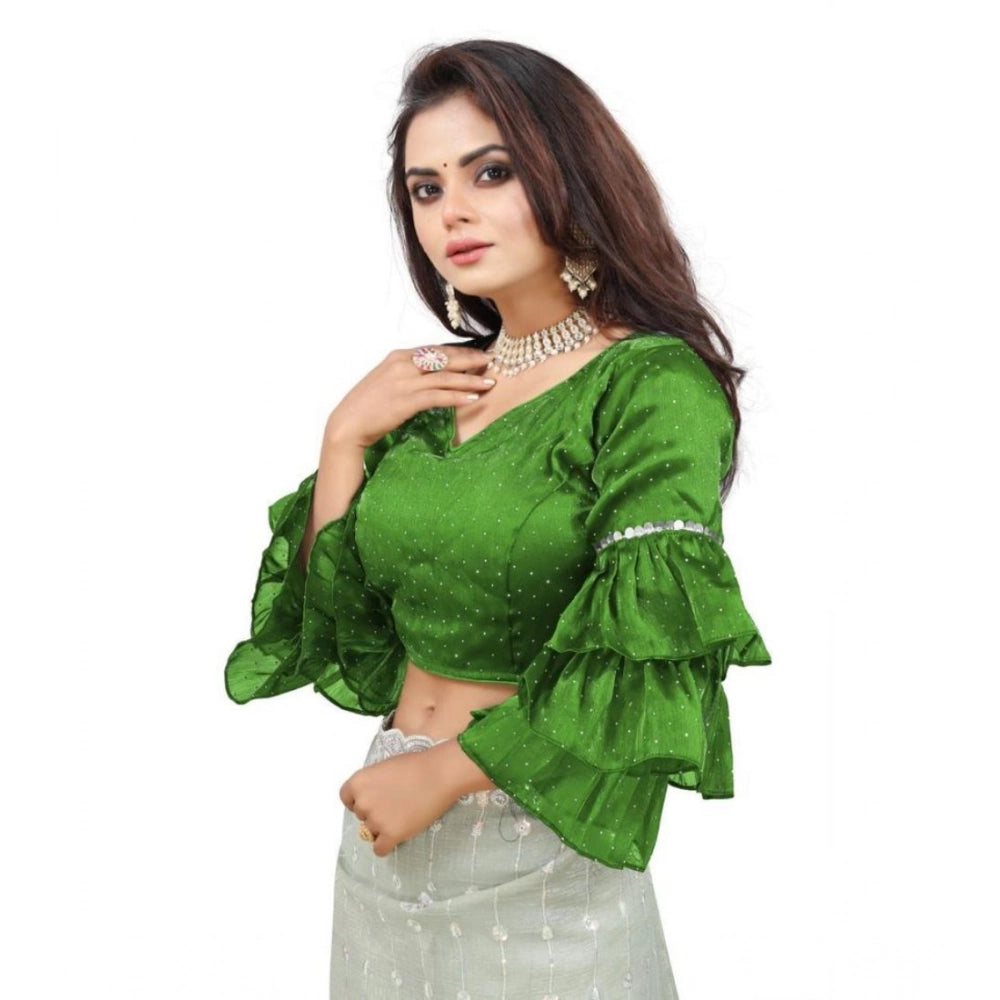 Groovy Women's Organza Solid V Neck Layered Ruffle Sleeve Readymade Blouse (Light Green Free Size, up to 38“40 Bust)