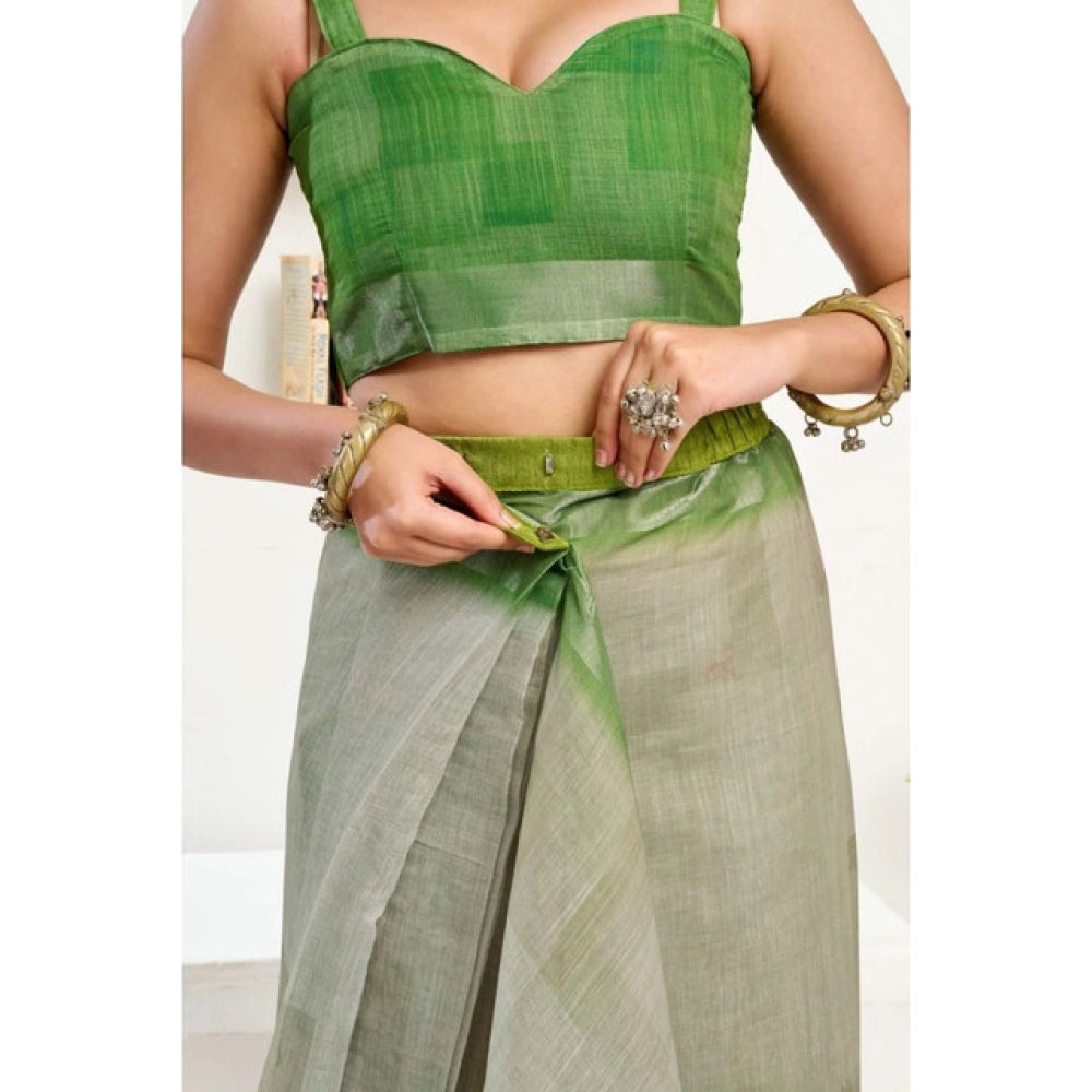 Sassy Women's Faux Linen Printed Ready to wear Saree With Blouse Piece