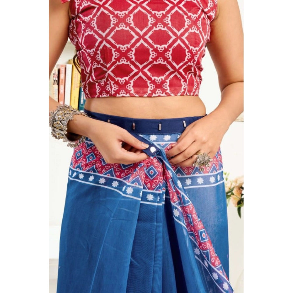 Sassy Women's Faux Linen Floral Print Ready to wear Saree With Blouse Piece