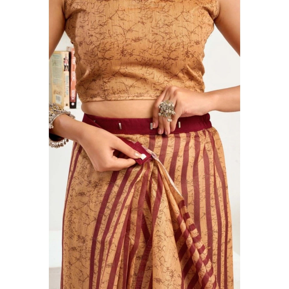 Sassy Women's Faux Linen Geometric Print Ready to wear Saree With Blouse Piece