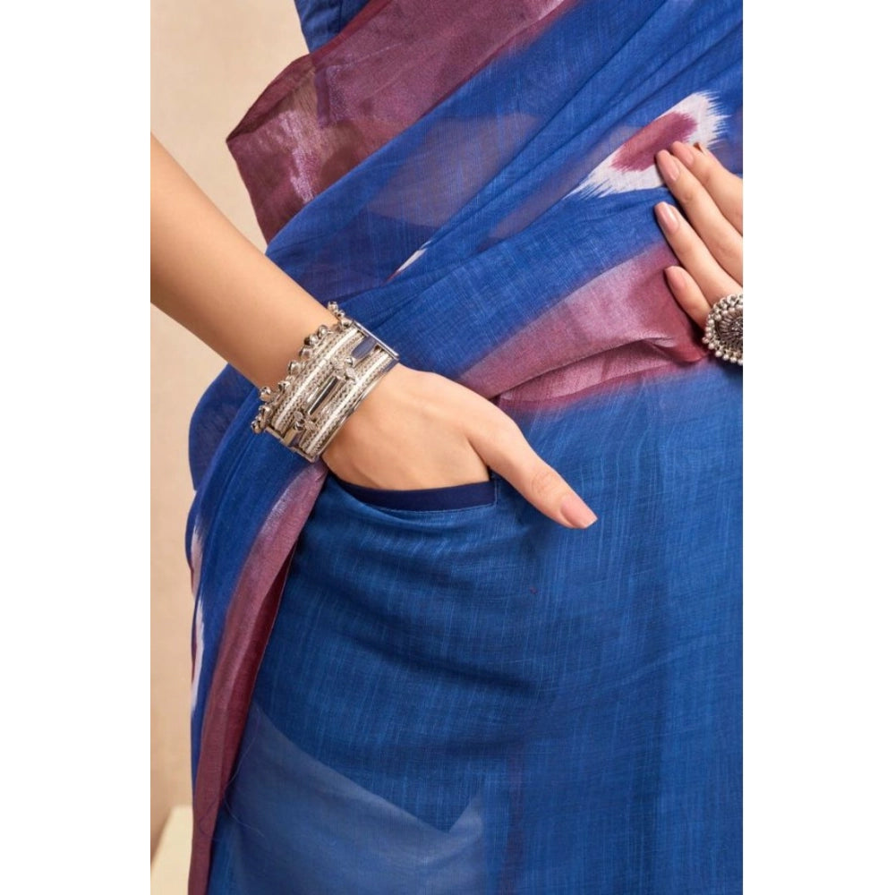 Feminine Women's Faux Linen Printed Ready to wear Saree With Blouse Piece