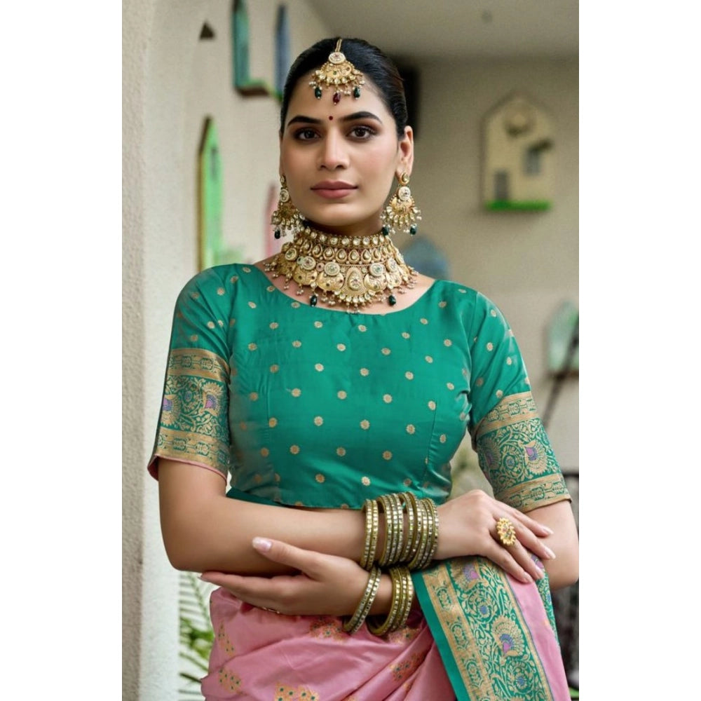 Admirable Women's Silk Blend Booti Work Ready to wear Saree With Blouse Piece