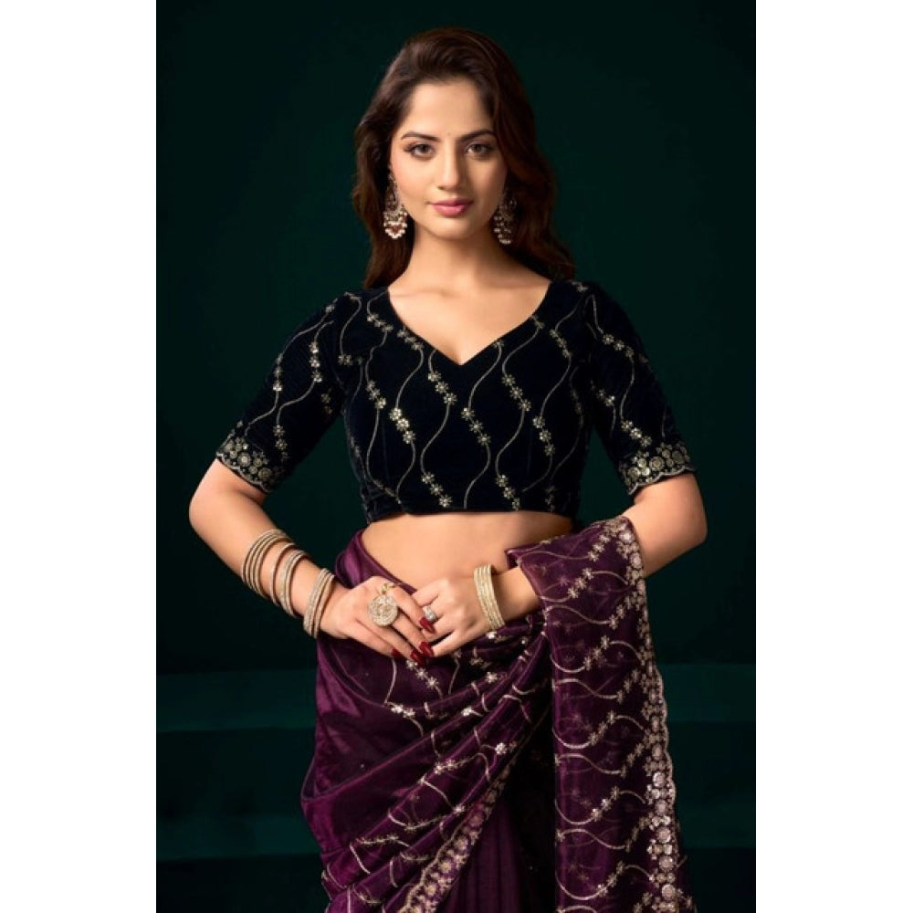 Delicate Women's Net Sequence Saree With Blouse Piece