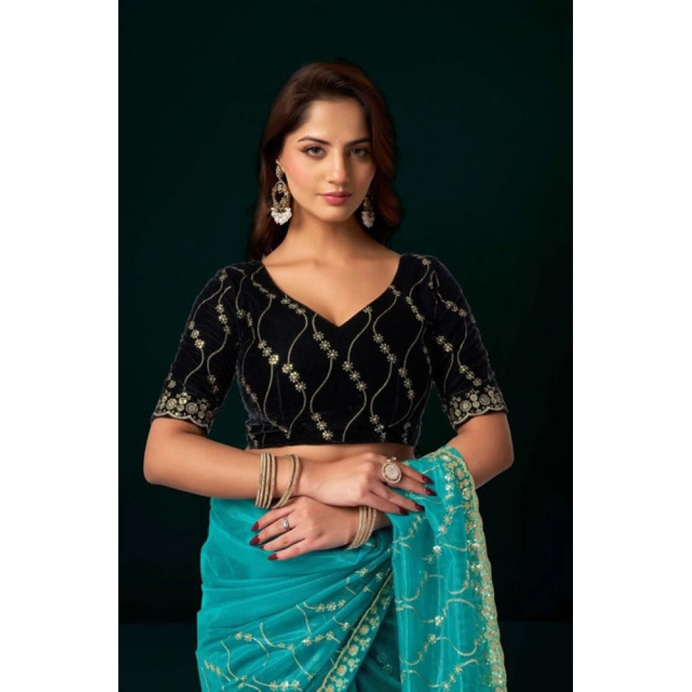 Delicate Women's Net Sequence Saree With Blouse Piece