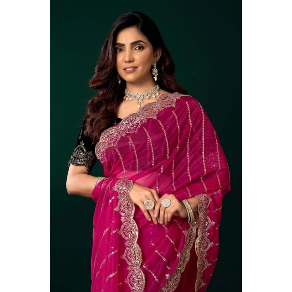 Delicate Women's Net Sequence Saree With Blouse Piece