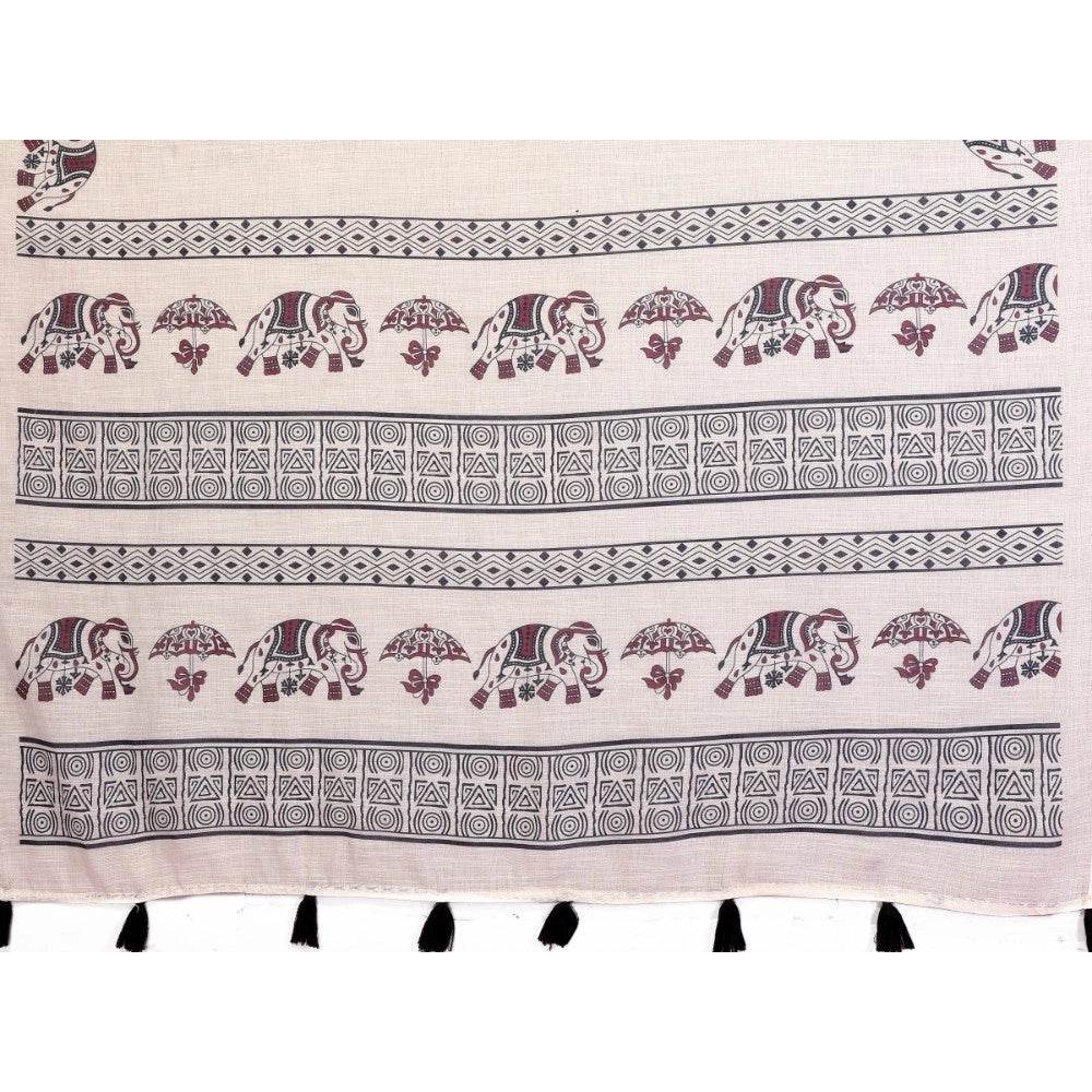 Designer Women's Linen Cotton Printed Saree With Blouse Piece