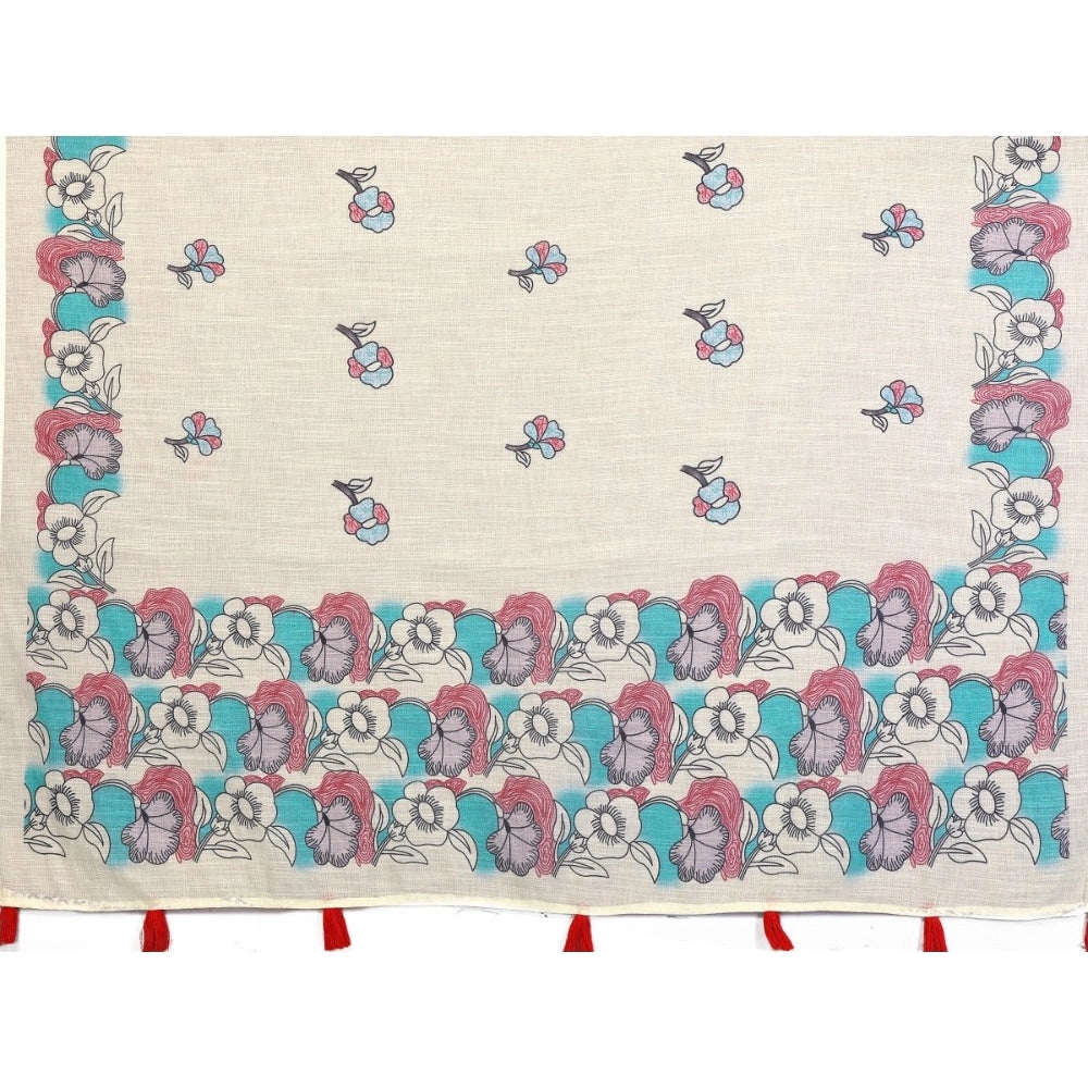 Designer Women's Linen Cotton Printed Saree With Blouse Piece