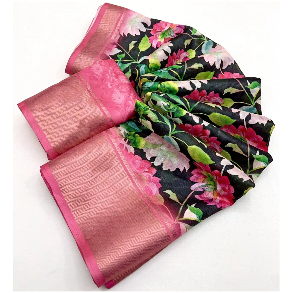 Fancy Women's Cotton Silk Floral Printed Saree With Blouse Piece